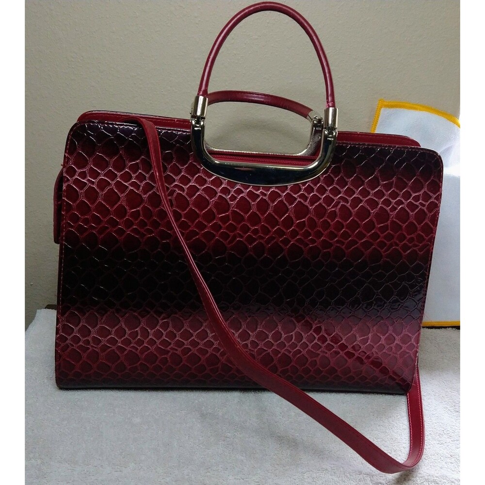 Crocodile Faux Handbag/Shoulder Bag Red Black Ombré  Double Handles Large